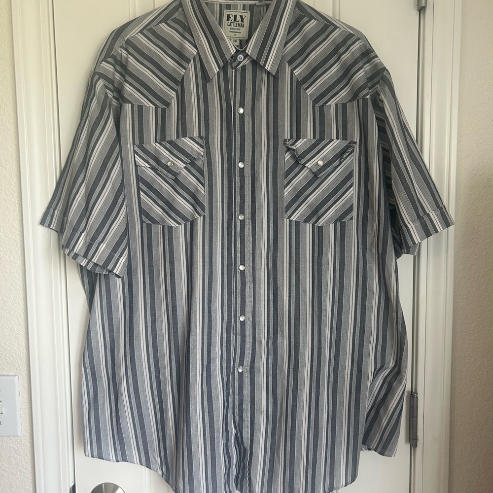 Ely Cattlemen Men’s  Pearl Snap Short Sleeve Shirt With Pocket - Size XXL